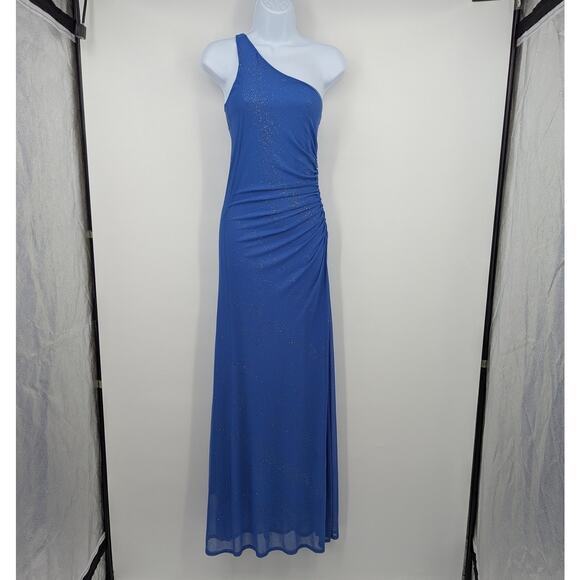 City Triangles One Shoulder Blue Glitter Maxi Dress Size M Made in USA - Picture 1 of 9